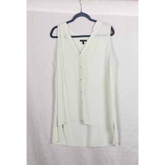 Eileen Fisher Tunic Top Plus 1X Pale Lime Green 100% Silk Button Hi Lo Luxury - Picture 1 of 5